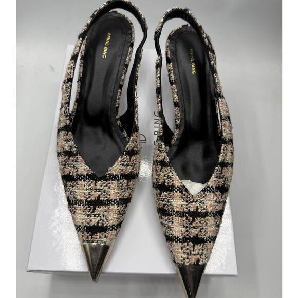 NEW Anine Bing Nina Heels With MEtal Cap toe Apricot Tweed Size 41 US 11 - Picture 11 of 14